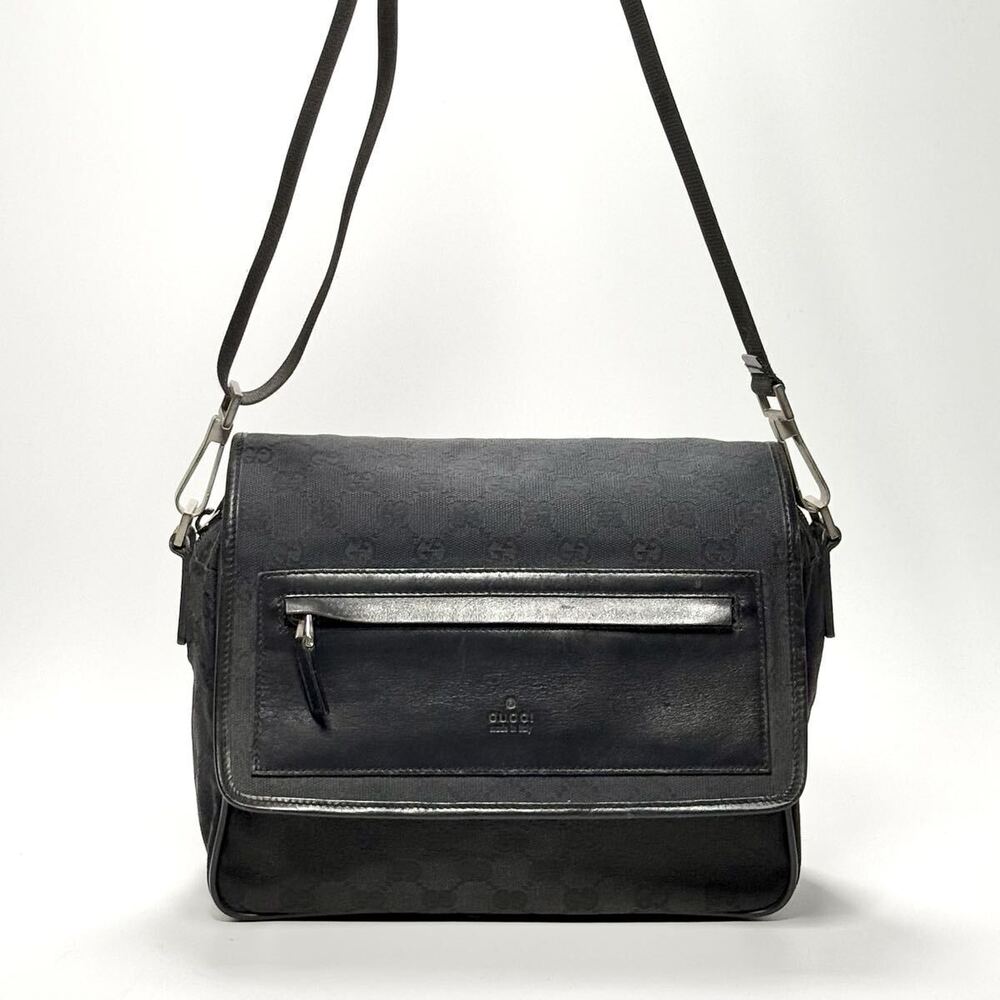 GUCCI GG canvas shoulder bag black flap